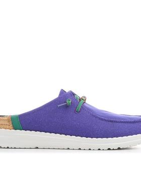 代购Hey Dude女士休闲鞋轻便舒适易穿脱透气紫色绿色系带无后跟