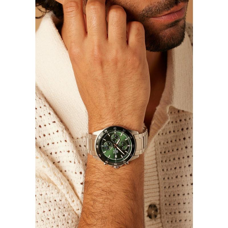 代购卡西欧男士腕表计时日期秒表夜光钢带金属防水银色商务休闲