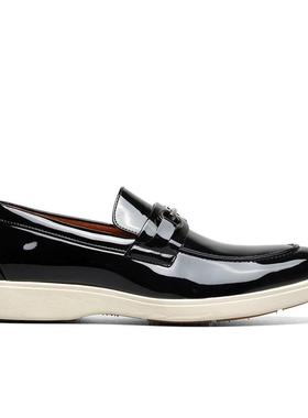 代购STACY ADAMS男士乐福鞋轻便舒适易穿脱耐磨黑色漆皮圆头