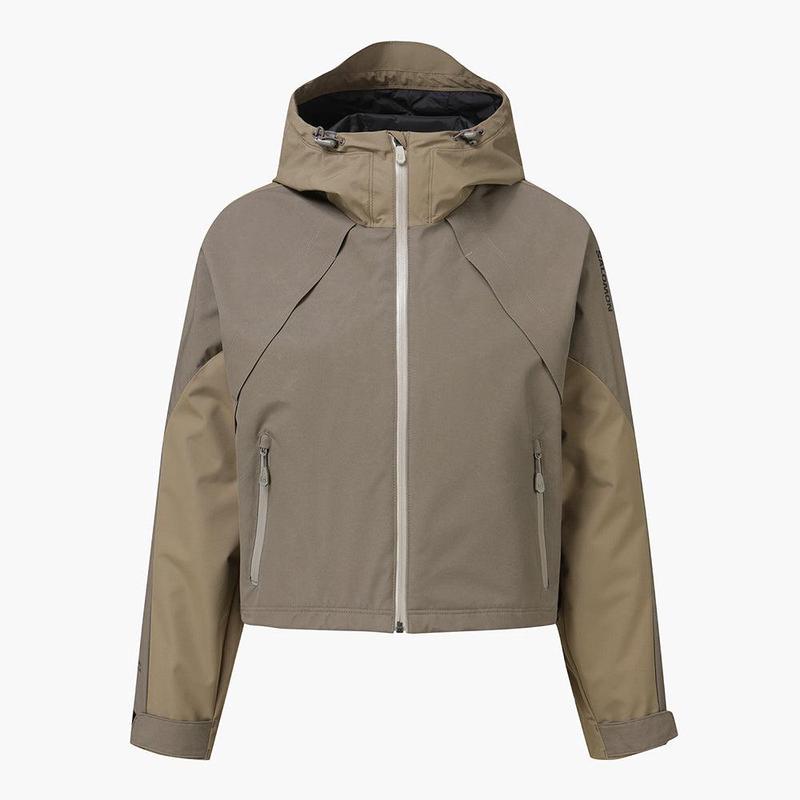 代购SALOMON萨洛蒙女士冲锋衣防风保暖轻量软壳衣连帽短款户外夹