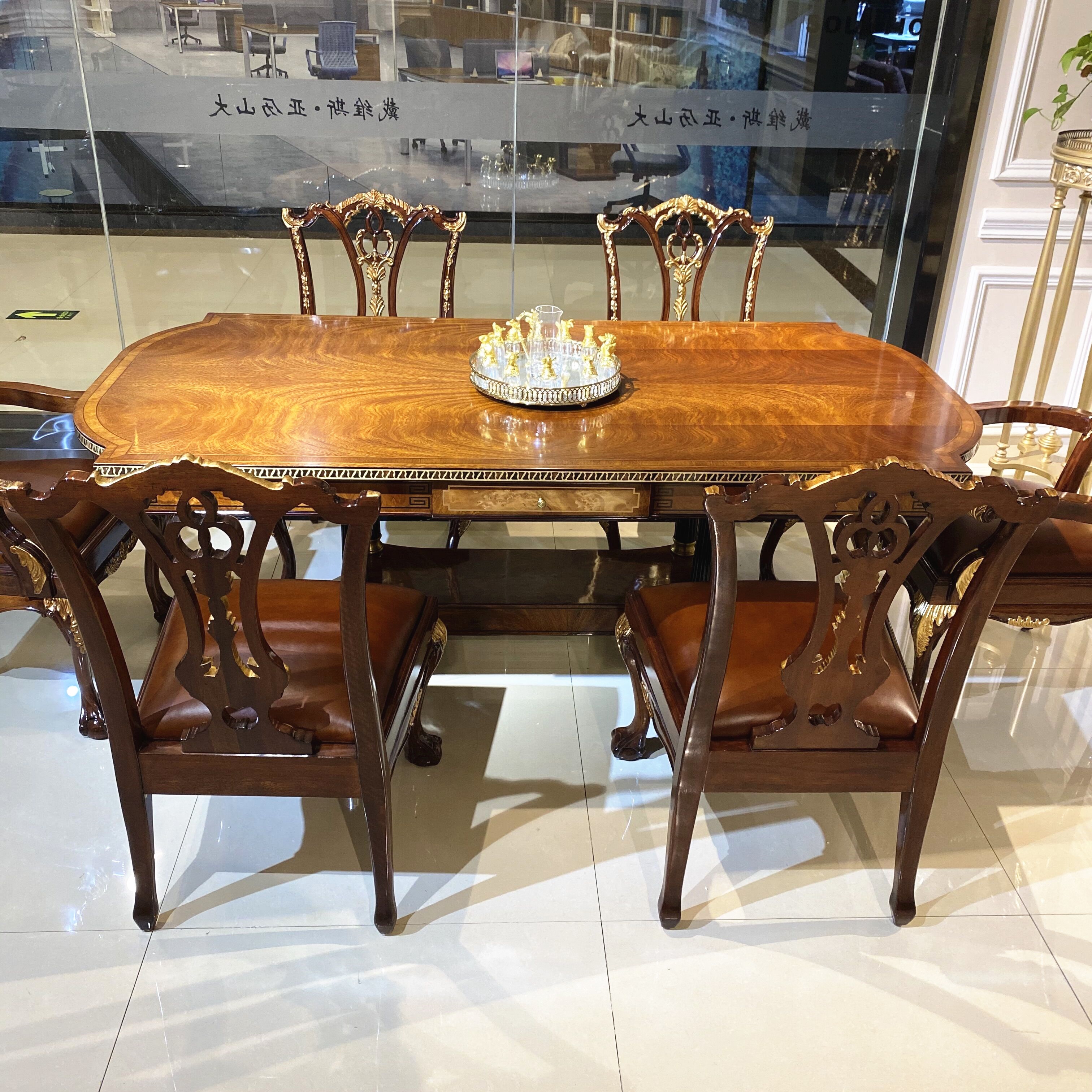 欧式长餐桌英式餐厅别墅成套家具实木6人位餐桌欧式餐椅包邮现货T