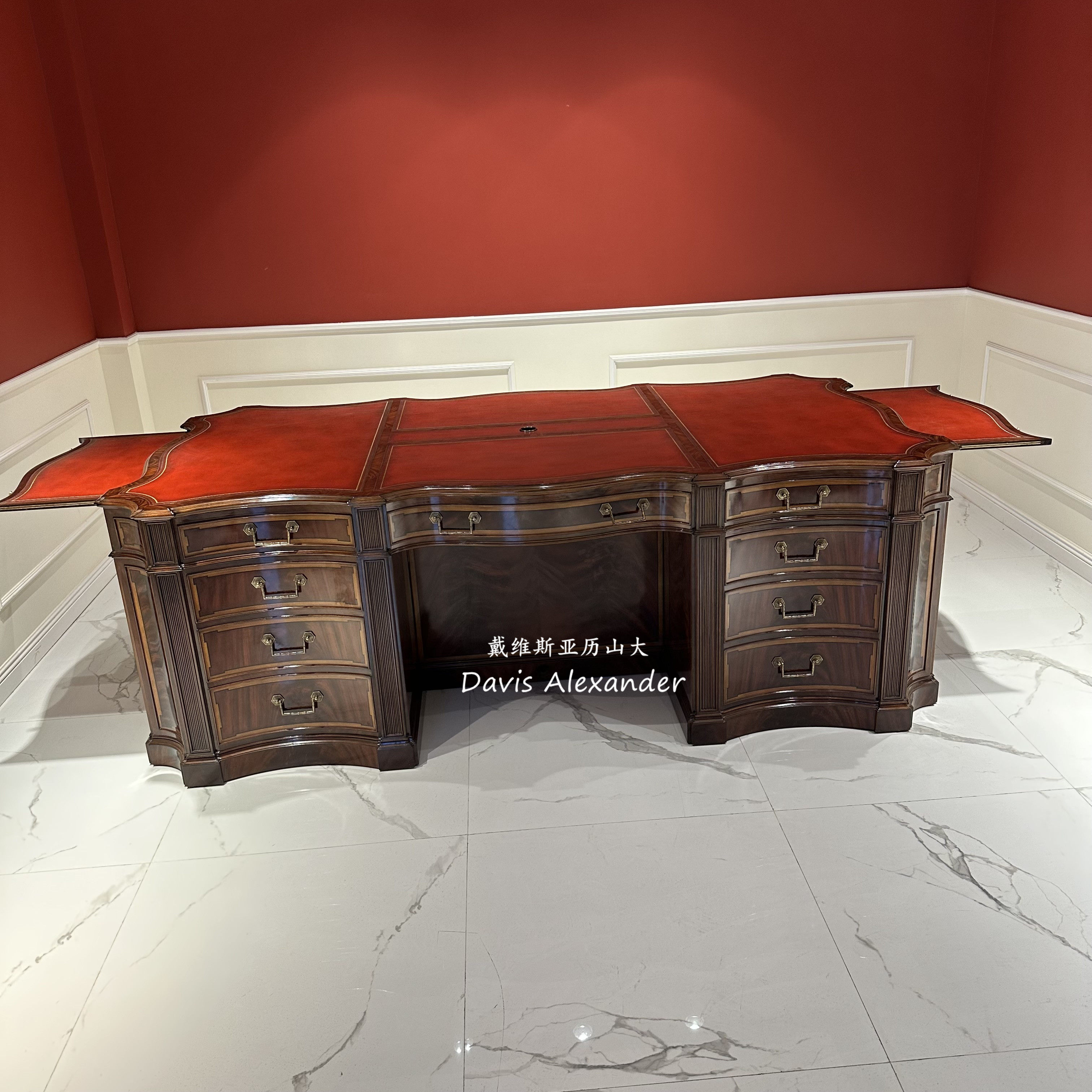 欧式办公桌亚历山大书桌别墅芯古典实木电脑桌超大奢华家用写字桌