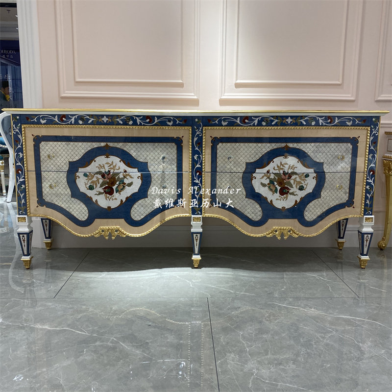 法式古典门厅柜别墅实木玄关柜贝壳镶嵌边柜宫廷奢华储物柜装饰柜