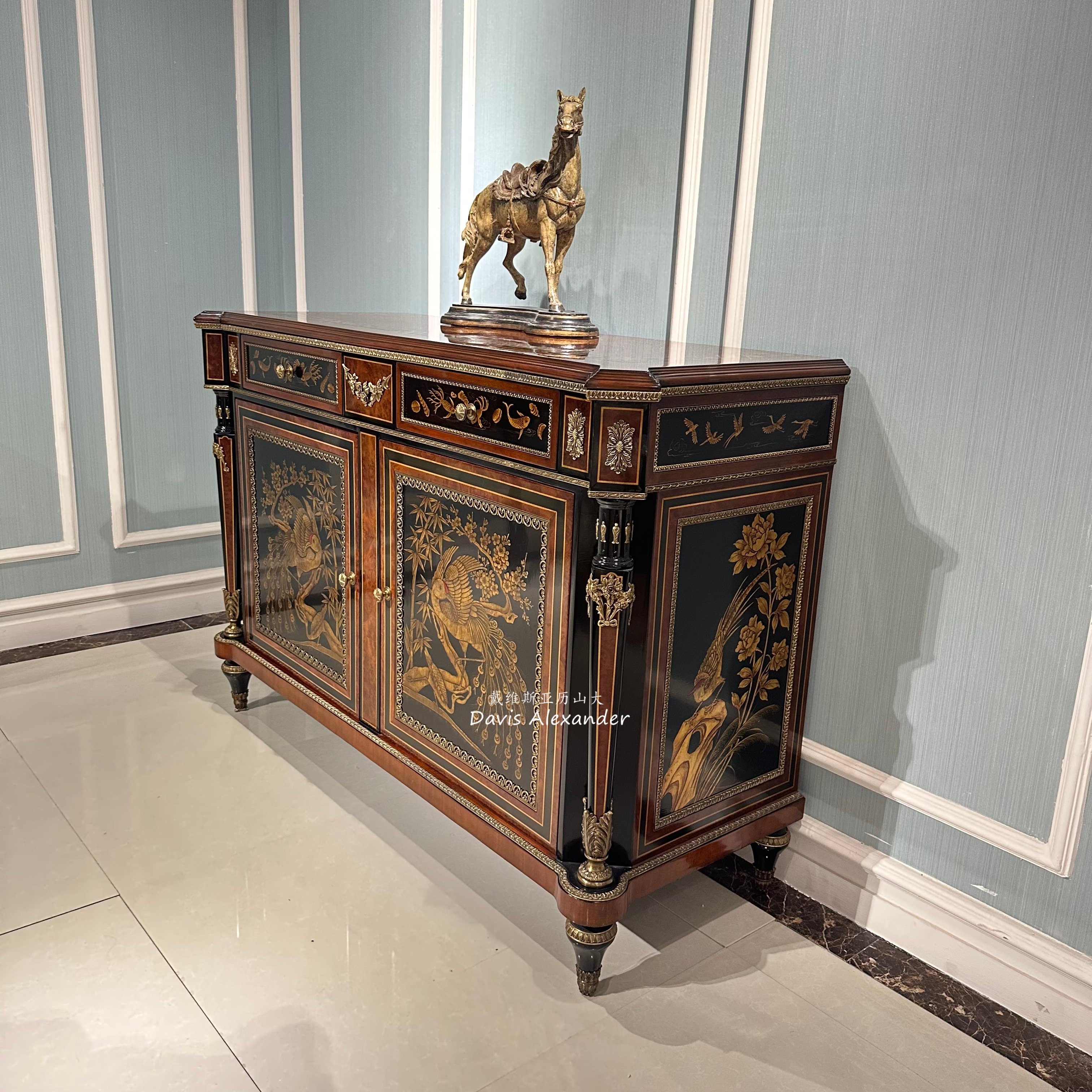 戴维斯亚历山大欧式古典玄关柜法式实木大漆装饰柜手绘堆砌储物柜