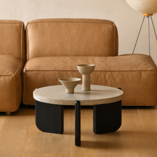 JOLOR进口现代简约北欧Native水磨石圆几橡木实木茶几客厅边几