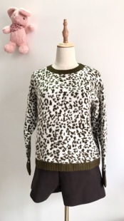 秋冬新款圆领套头毛衣豹纹图案网红款马海毛毛衣韩版休闲宽松上衣