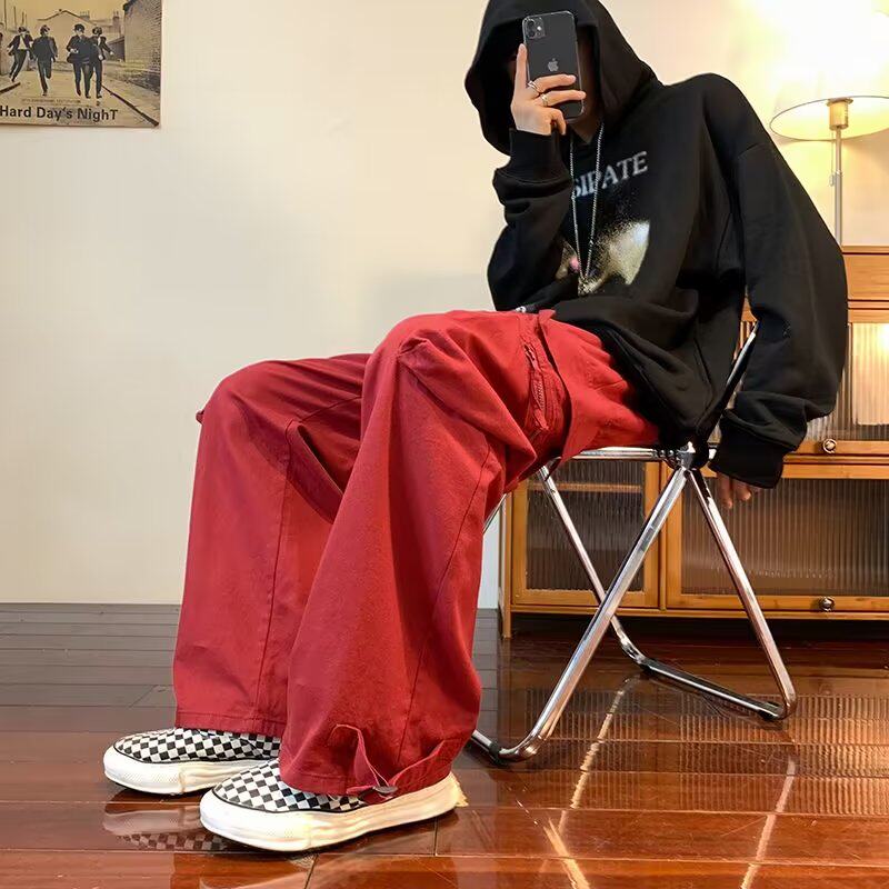 美式复古阔腿工装裤男女高街口袋直筒休闲裤子XZ304B-K761P45,男装休闲裤,星座302B-1