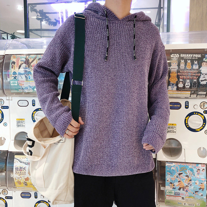 秋冬新款帅气港风文艺潮男连帽毛衣针织衫A222A-M08P65图片