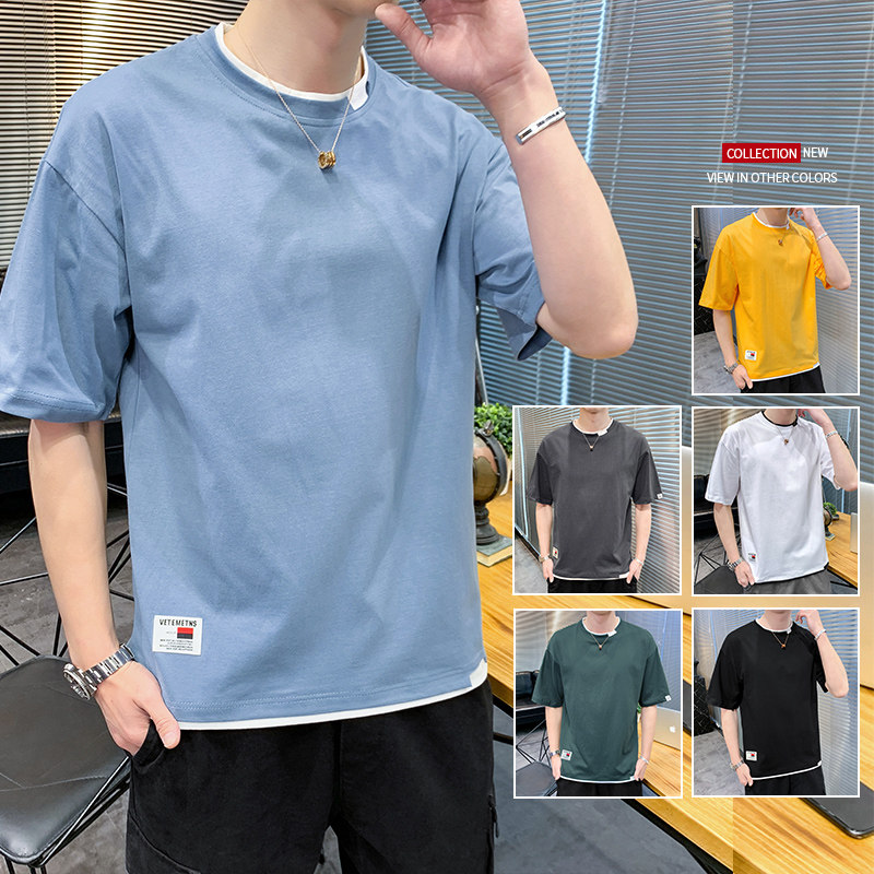 夏季新款时尚休闲五分袖简约多色宽松圆领T恤XZ304B-T201-P19图片