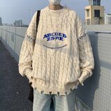 潮针织衫长袖毛衣套头青春流行字母圆领2022休闲XZ304B-M150P50，男装针织衫/毛衣，星座302B-1