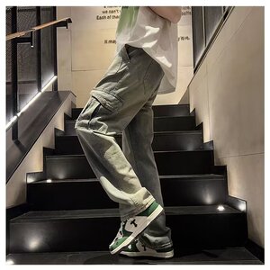 美式高街复古风水洗做旧多口袋工装牛仔裤男潮XZ302B-1-K6027P55图片