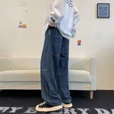 日系复古深蓝色水洗新款港风ins直筒休闲牛仔裤XZ304B-K8129P50，男装牛仔裤，星座302B-1