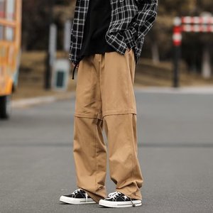 日系复古裤子宽松直筒纯色工装裤抽绳束脚休闲裤潮XZ304B-K850P40图片