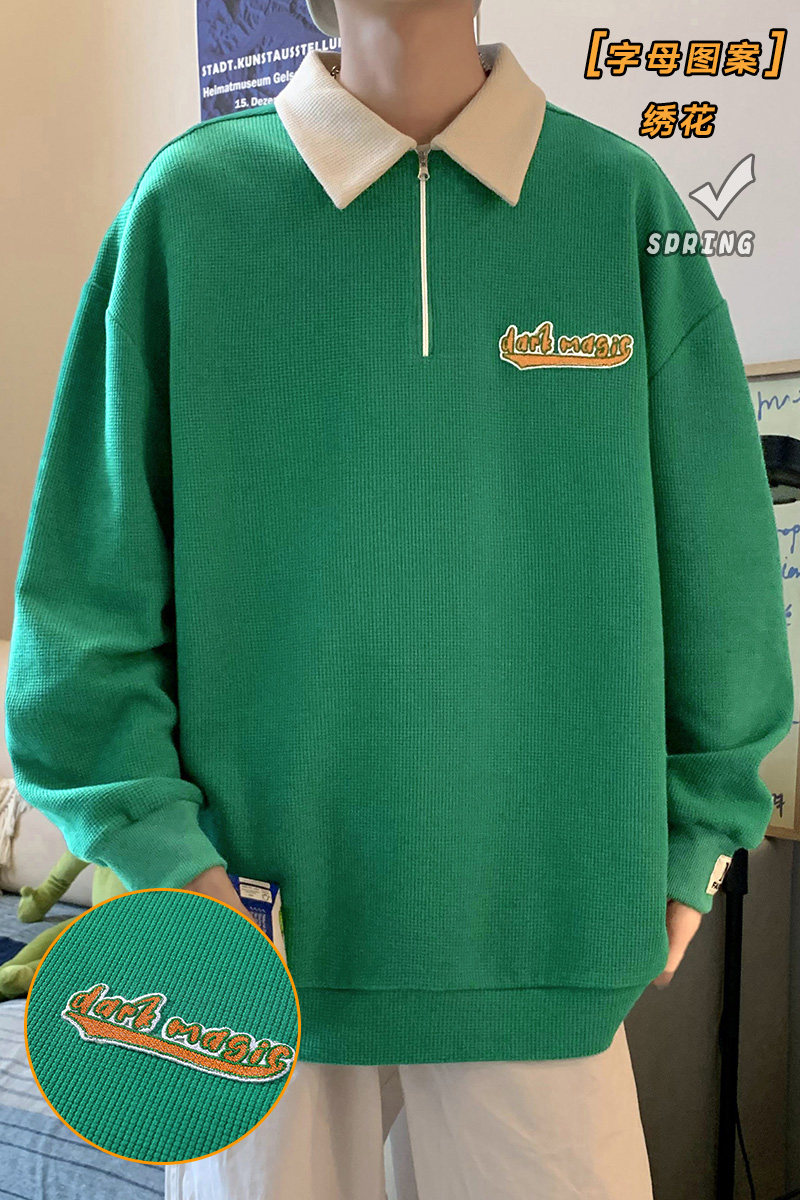 新款POLO衫翻领绣花卫衣休闲套头上衣潮XZ304B-W3317-P39,男装卫衣,星座302B-1
