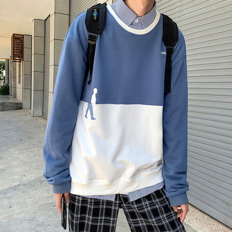 秋季新款港风日系宽松拼接休闲卫衣XZ304B-W5503P30,男装卫衣,星座302B-1