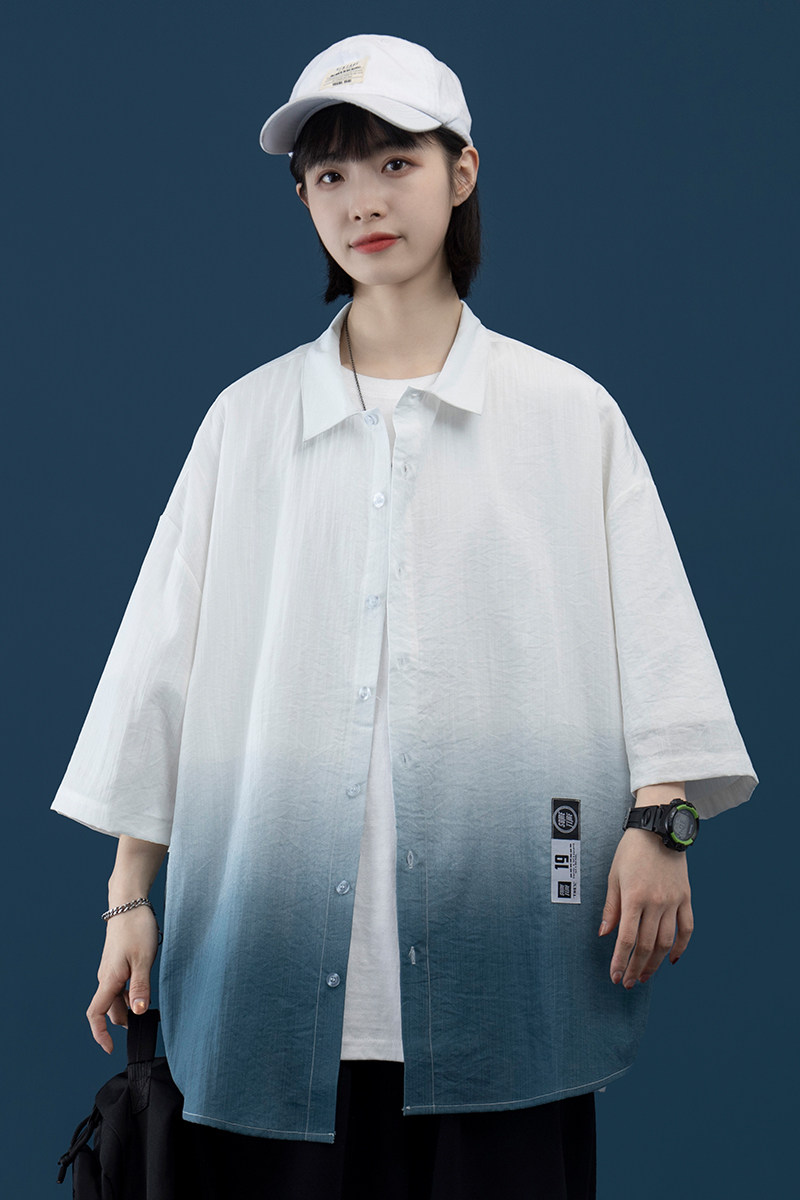 夏季原创新款渐变色百搭中性宽松短袖衬衫套装XZ304B-CS1101-P40,女装衬衫,星座302B-1