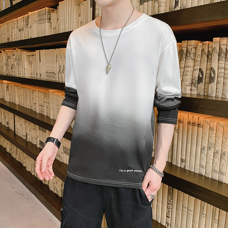 秋季新款仿棉长袖男士圆领渐变潮流百搭长袖T恤XZ304B-T0403P25,男装T恤,星座302B-1