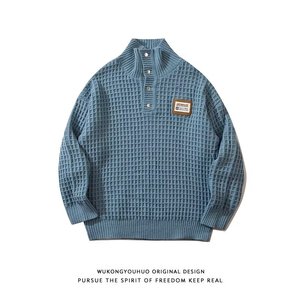 华夫格polo宽松ins慵懒风设计感小众日系复古毛衣XZ304B-M197P50,暗黑系穿搭妆容图片