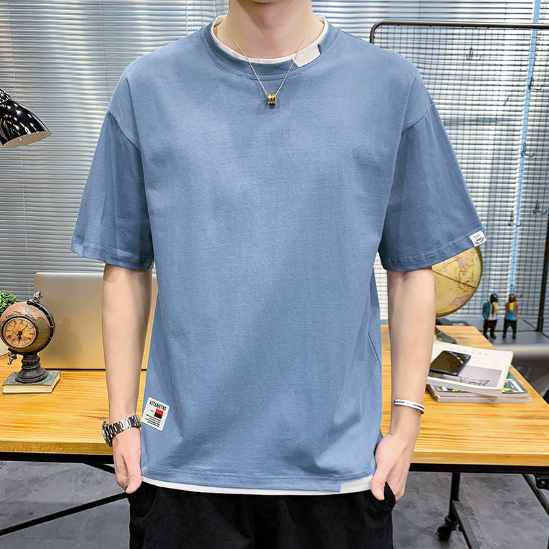 男仿棉麻短袖夏季新款绣标半袖体恤宽松T恤A222-T201-P18图片