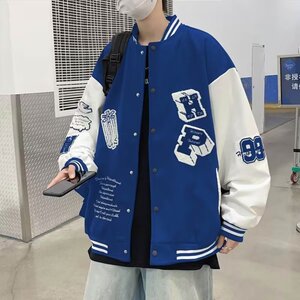 美式复古街头棒球服外套拼色毛巾绣花情侣夹克XZ302B-1-JK688P68图片