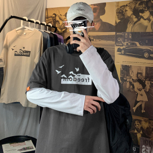 秋季新款假两件港风宽松多色ins潮牌休闲长袖T恤XZ304B-T0503P25图片
