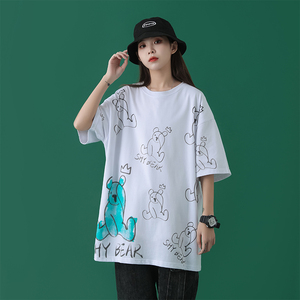 纯棉短袖T恤中性风夏季休闲宽松圆领多色情侣T恤XZ304B-T3509P35图片
