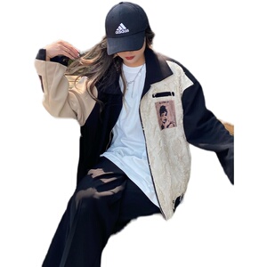 美式拼色情侣装夹克拼接小众棒球服春季潮牌外套XZ304B-JK75P65图片