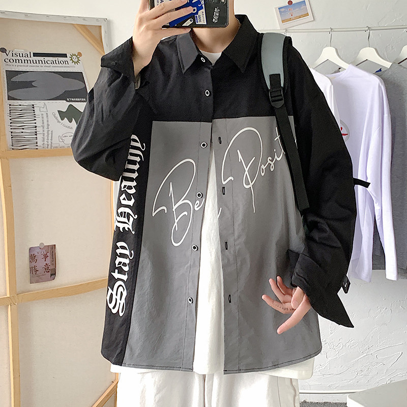 秋季新款时尚ins复古韩系宽松潮流休闲衬衫XZ304B-CS2009-P45,男装衬衫,星座302B-1
