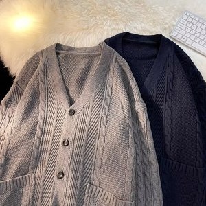 日系复古百搭针织衫情侣外套韩版潮流男士毛衣开衫XZ304B-M165P50图片