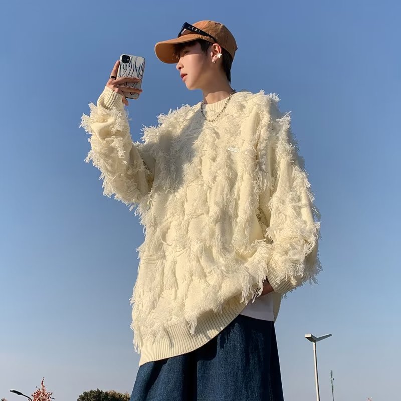 春秋季美式复古流苏毛边针织衫毛衣男高街潮牌XZ302B-1-M185P55,男装针织衫/毛衣,星座302B-1