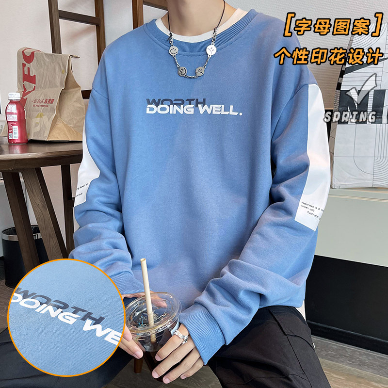 秋季新款港风时尚简约风宽松拼色帅气百搭卫衣XZ304B-W5210P22图片