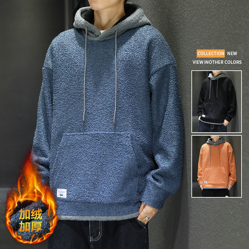 秋季新款泰迪绒连帽加绒加厚宽松外套休闲卫衣XZ304B-W5708P60，男装卫衣，星座302B-1