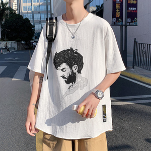 港风短袖冰丝男士宽松ins潮牌休闲T恤XZ304B-T3104P32图片