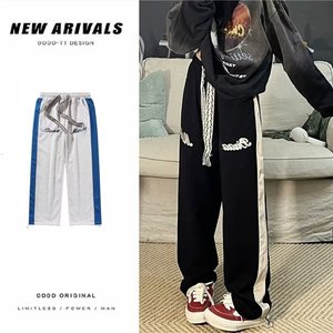 美式街头直筒阔腿裤男女潮牌运动裤垂感休闲卫裤XZ304B-K2507P38图片