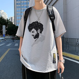港风短袖冰丝男士宽松ins潮牌休闲T恤XZ304B-T3104P32，男装T恤，星座302B-1