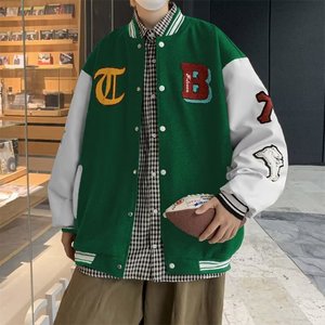 气质潮标准棒球领青春流行拼皮单排扣休闲夹克XZ304B-JK502P78图片