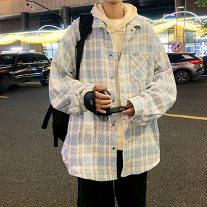 秋季男士外套宽松潮流休闲港风格子夹克XZ302-1-JK23111P60图片