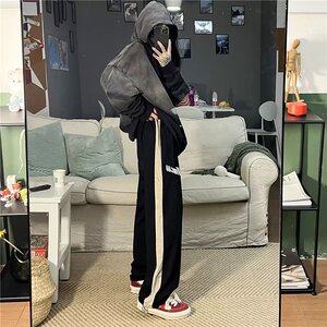 美式街头直筒阔腿裤男女潮牌运动裤垂感休闲卫裤XZ304B-K2507P38图片