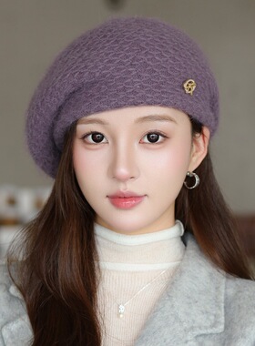 秋冬无檐针织不加绒贝雷帽中年女