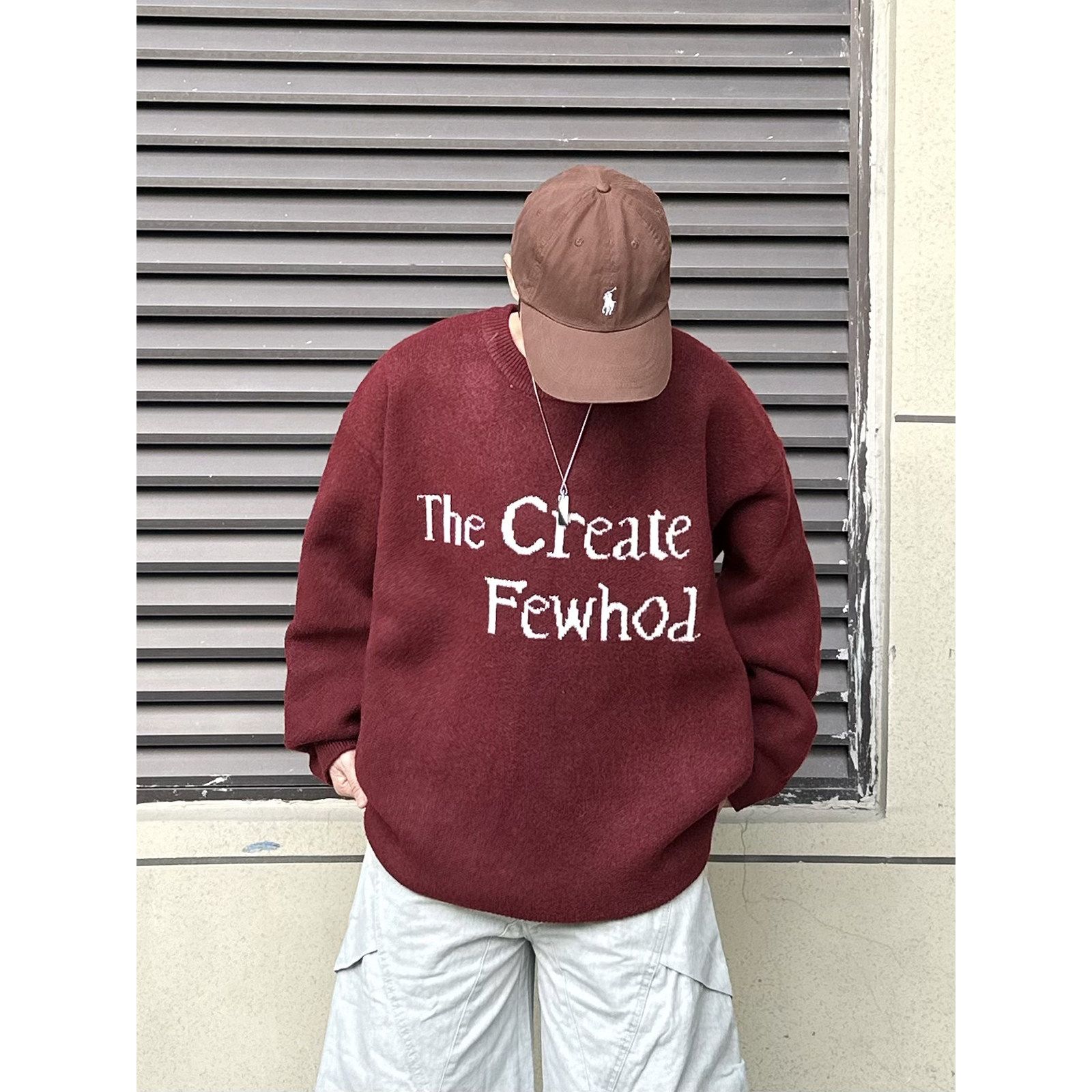 XBRO韩系复古酒红色字母男女宽松春秋季保暖bf慵懒针织衫套头毛衣,男装,针织衫/毛衣,淘宝优惠券,粉丝福利购,淘宝优惠卷