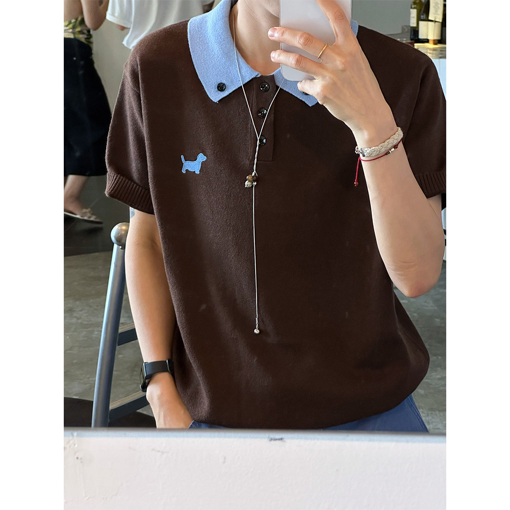 XBRO韩系老钱风miu系短款修身夏季针织设计感短袖T恤男女polo衫bf - 实物图