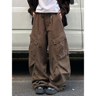裤 XBRO美式 复古褶皱垂感四季 廓形多口袋伐木工装 潮 洗水做旧休闲裤