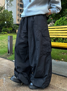 XBRO日系复古大口袋显瘦双层秋冬垂感宽松廓形工装裤伞兵裤男女bf