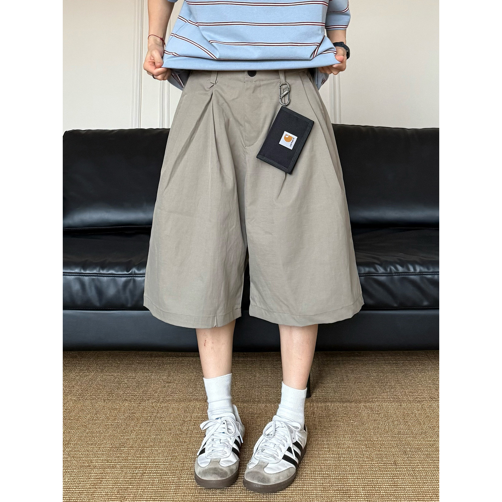 XBRO打褶宽松廓形短裤男女夏季休闲裤子复古日系质感百搭六分裤bf