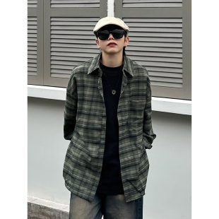 春秋百搭通勤衬衣男女宽松慵懒外套 衬衫 XBRO美式 复古古着格子长袖
