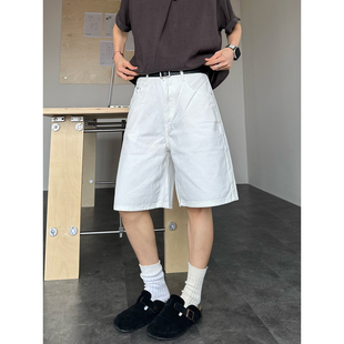 XBRO新款夏季白色牛仔裤男女潮流韩版纯色休闲五分裤直筒宽松短裤