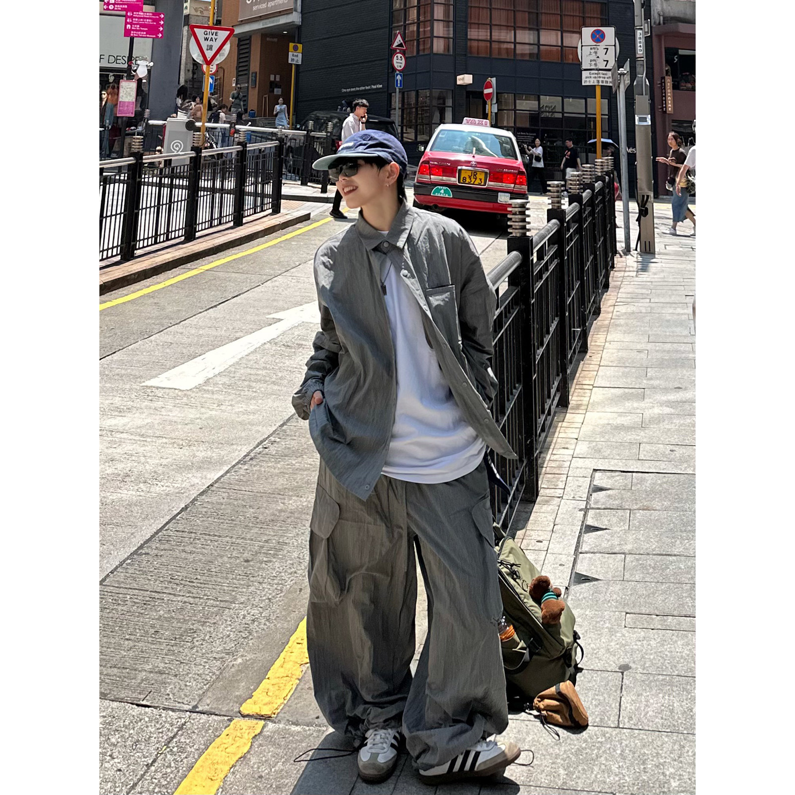 XBRO日系复古廓形高级感春秋套装长袖衬衫中性多口袋工装裤两件套