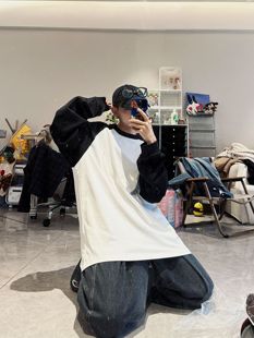 XBRO复古日系多色撞色插肩袖长袖T恤情侣春装265g重磅打底衫 上衣
