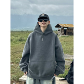 XBRO韩系复古廓形宽松重磅水洗做旧男女潮铆钉连帽24年秋卫衣帽衫