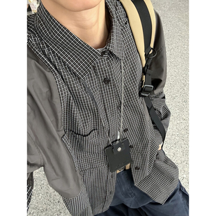XBRO日系复古宽松慵懒撞色拼接设计感春秋格子长袖衬衫男女衬衣bf